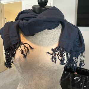 Navy Blue Fringed Scarf